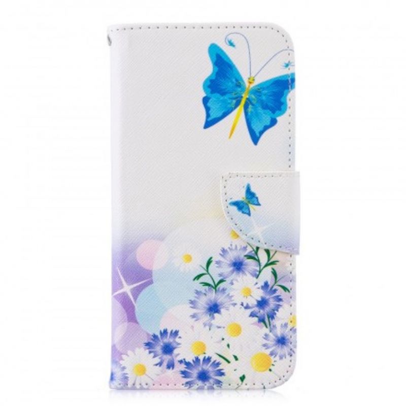 Læder Cover Huawei P Smart 2019 / Honor 10 Lite Malede Sommerfugle Og Blomster