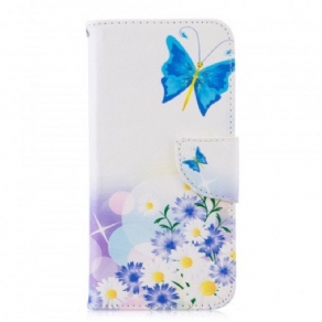 Læder Cover Huawei P Smart 2019 / Honor 10 Lite Malede Sommerfugle Og Blomster