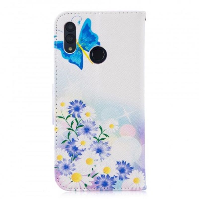 Læder Cover Huawei P Smart 2019 / Honor 10 Lite Malede Sommerfugle Og Blomster