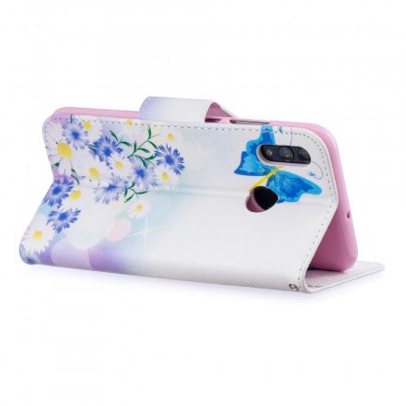 Læder Cover Huawei P Smart 2019 / Honor 10 Lite Malede Sommerfugle Og Blomster