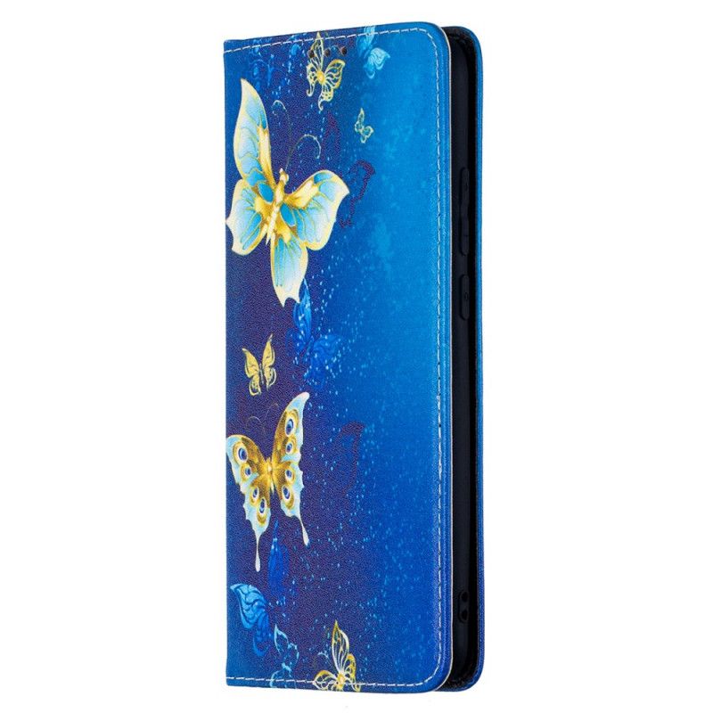 Cover Xiaomi Redmi 9A Flip Cover Blå Sommerfugle