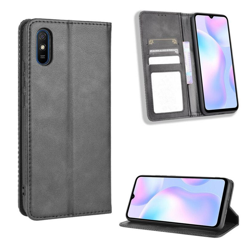 Cover Xiaomi Redmi 9A Flip Cover Vintage Stiliseret Lædereffekt