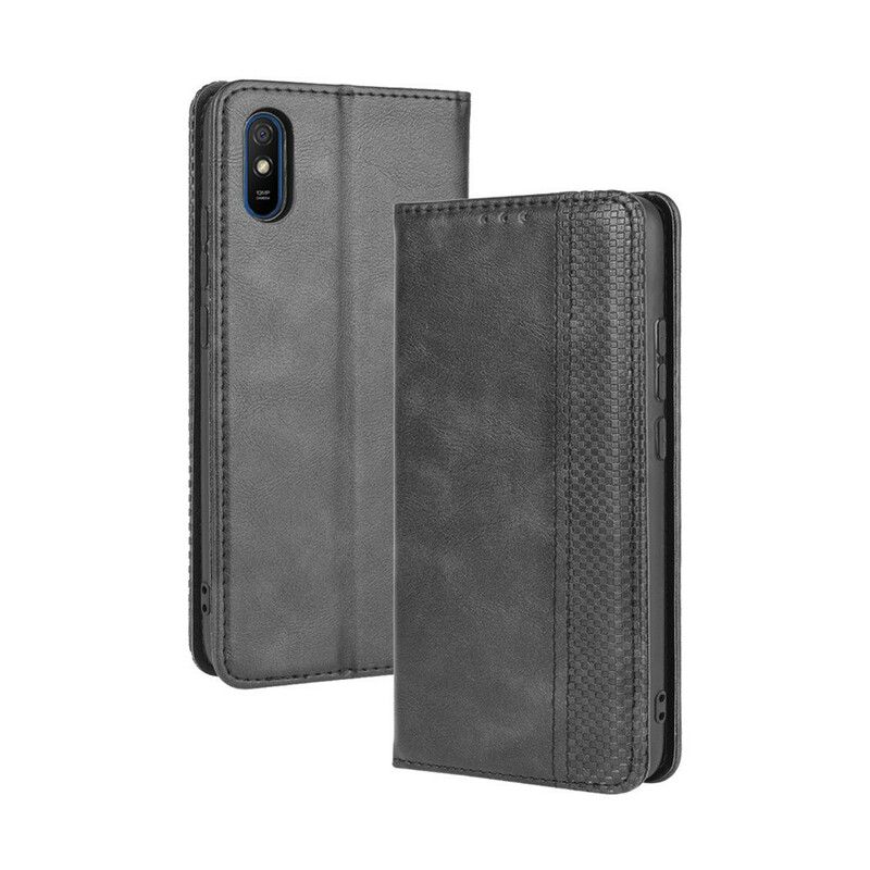 Cover Xiaomi Redmi 9A Flip Cover Vintage Stiliseret Lædereffekt