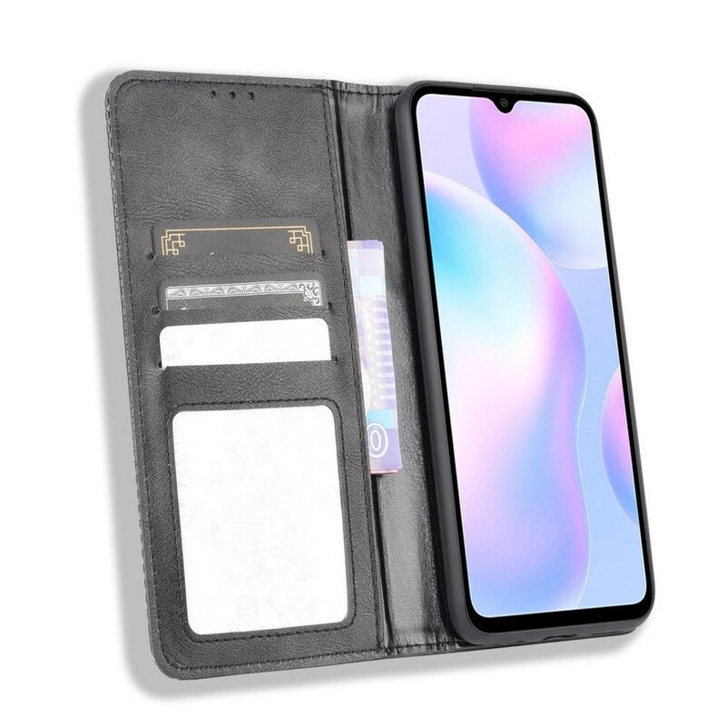 Cover Xiaomi Redmi 9A Flip Cover Vintage Stiliseret Lædereffekt