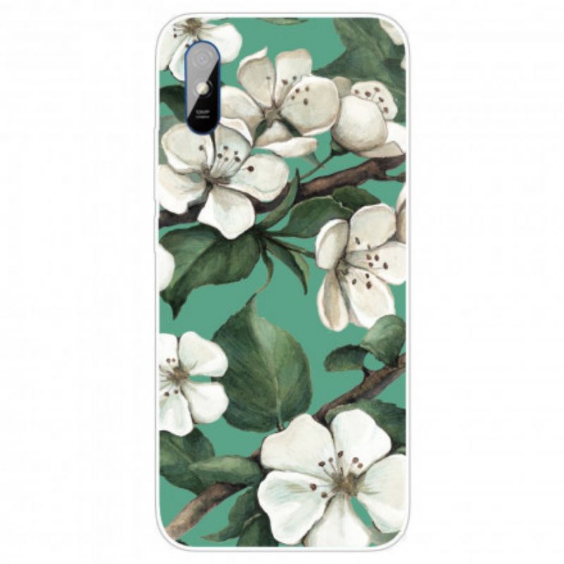 Cover Xiaomi Redmi 9A Hvide Malede Blomster