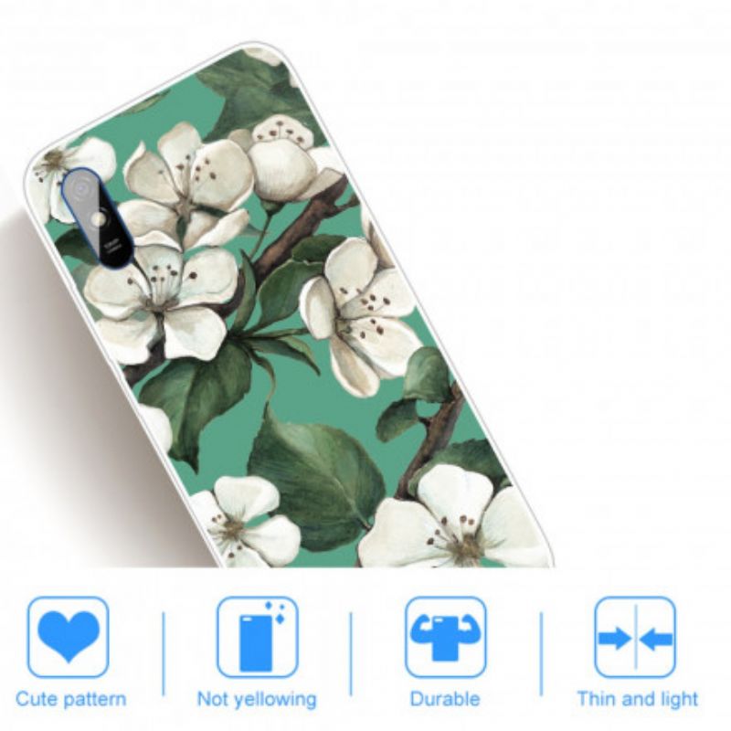 Cover Xiaomi Redmi 9A Hvide Malede Blomster