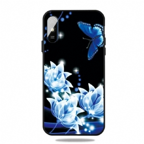 Cover Xiaomi Redmi 9A Sommerfugl Og Blå Blomster