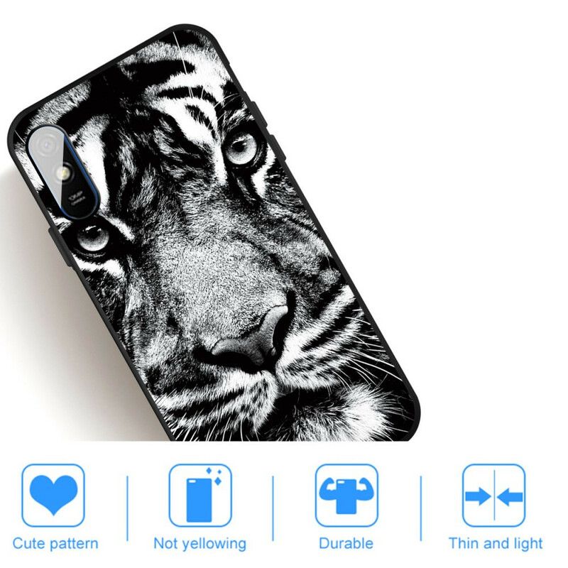 Cover Xiaomi Redmi 9A Sort Og Hvid Tiger