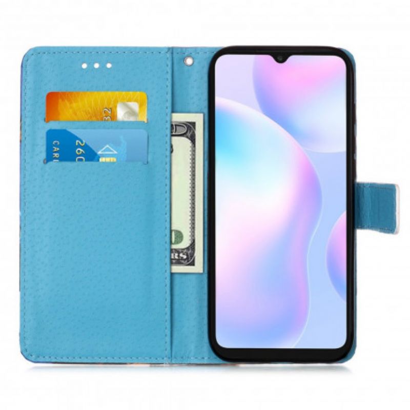 Flip Cover Xiaomi Redmi 9A Med Snor Eiffeltårnets Sommerfugle Med Rem