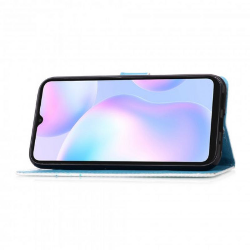 Flip Cover Xiaomi Redmi 9A Med Snor Eiffeltårnets Sommerfugle Med Rem