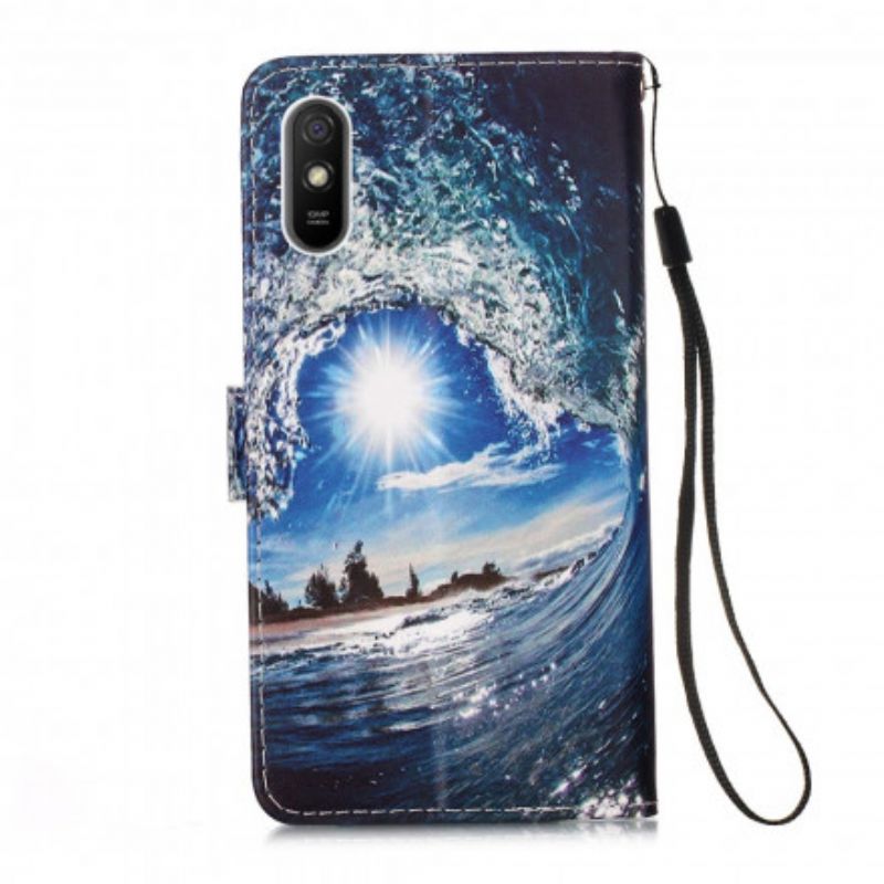 Flip Cover Xiaomi Redmi 9A Med Snor Landskabsdagdrømme Med Rem