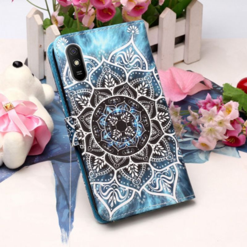 Flip Cover Xiaomi Redmi 9A Med Snor Sort Strappy Mandala