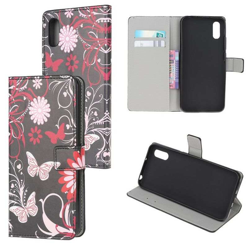 Flip Cover Xiaomi Redmi 9A Sommerfugle Og Blomster