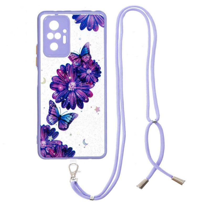 Cover Xiaomi Redmi Note 10 Pro Blomstersommerfugl Med Snor