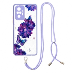 Cover Xiaomi Redmi Note 10 Pro Blomstersommerfugl Med Snor