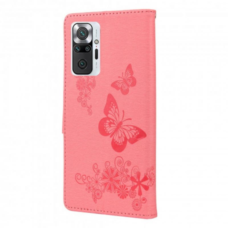 Flip Cover Xiaomi Redmi Note 10 Pro Kun Sommerfugle Med Snor