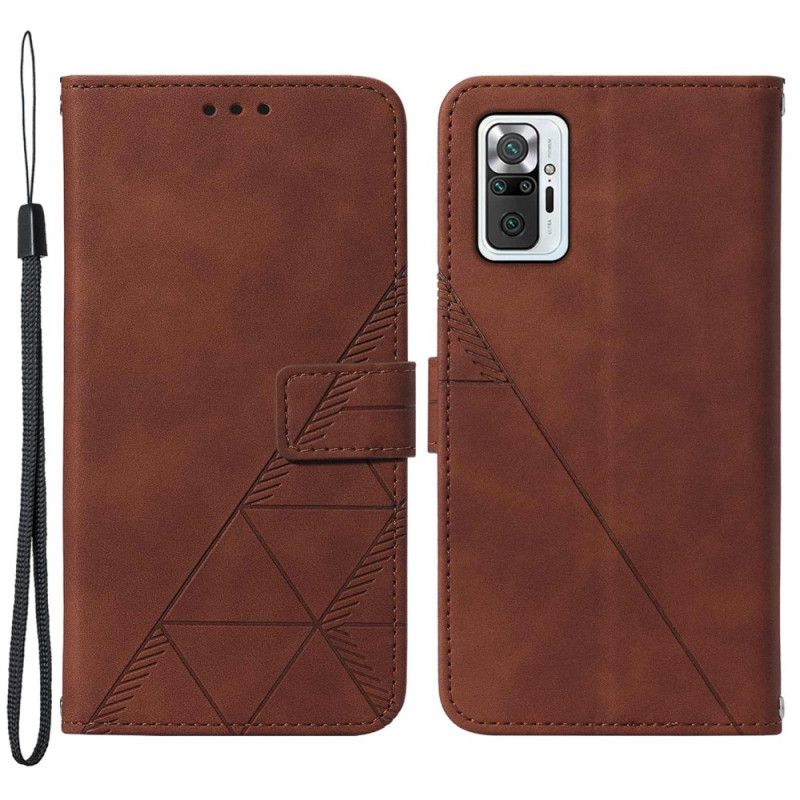 Flip Cover Xiaomi Redmi Note 10 Pro Med Snor Geometrisk Strappy Læderstil