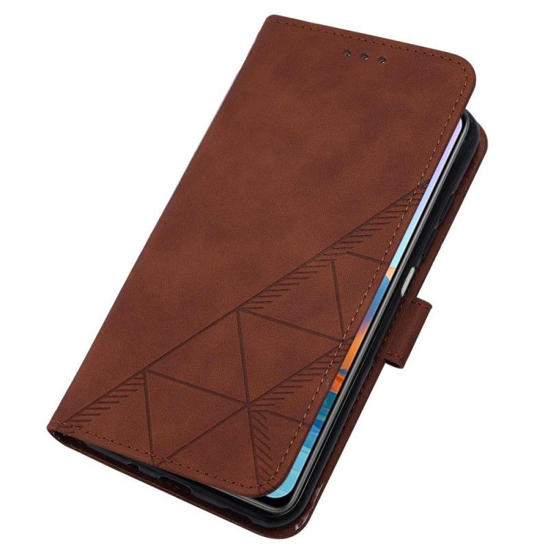 Flip Cover Xiaomi Redmi Note 10 Pro Med Snor Geometrisk Strappy Læderstil