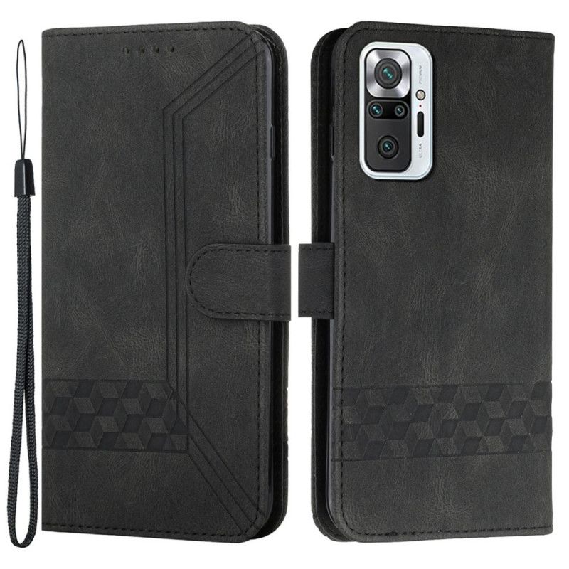 Flip Cover Xiaomi Redmi Note 10 Pro Med Snor Geometrisk Strimmelkant