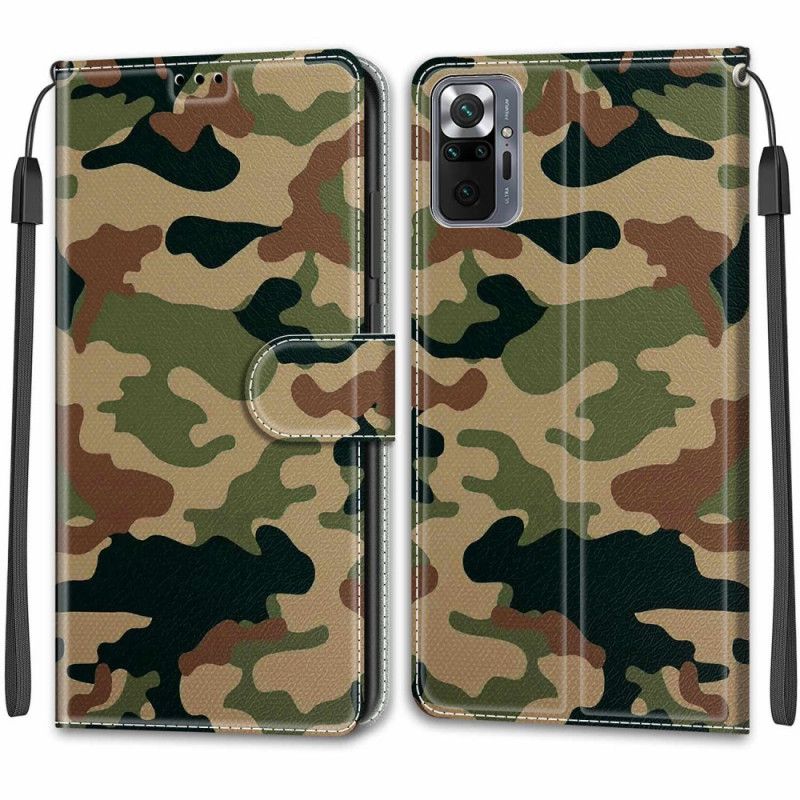 Flip Cover Xiaomi Redmi Note 10 Pro Med Snor Strapped Militær Camouflage