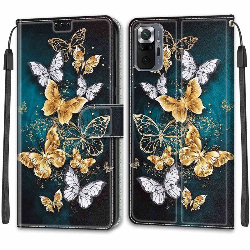 Flip Cover Xiaomi Redmi Note 10 Pro Med Snor Thong Butterflies Fan