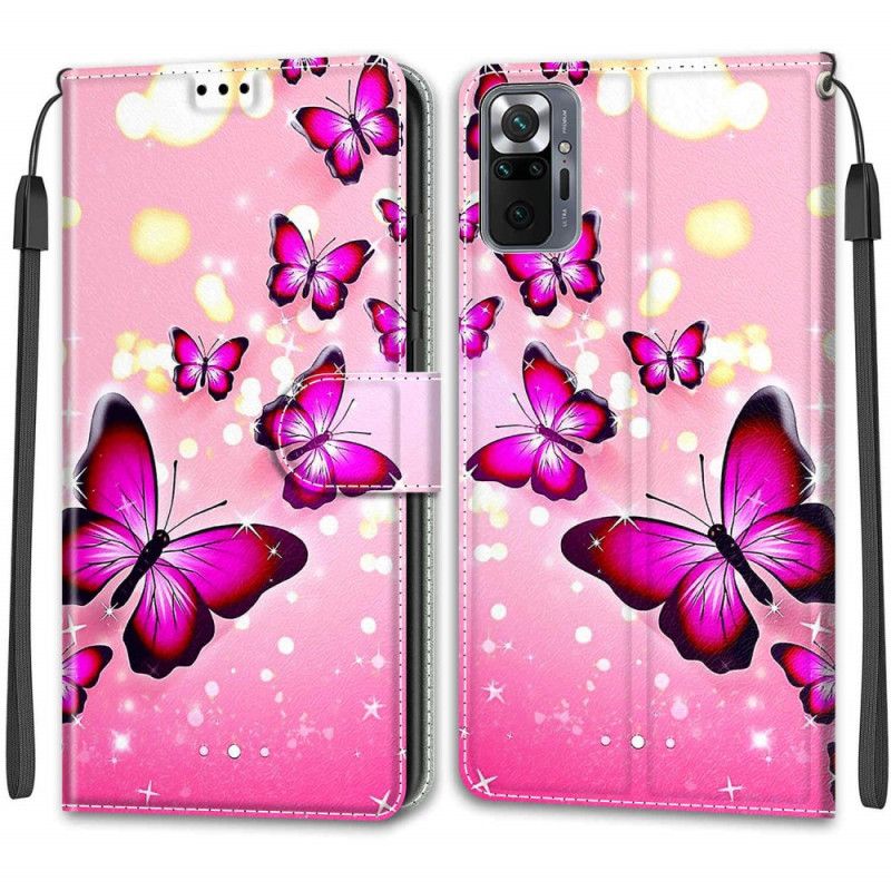 Flip Cover Xiaomi Redmi Note 10 Pro Sommerfugle Og Snor