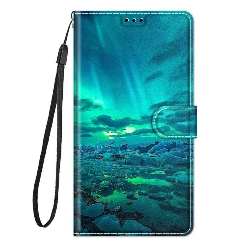 Læder Cover Xiaomi Redmi Note 10 Pro Med Snor Strop Landskab