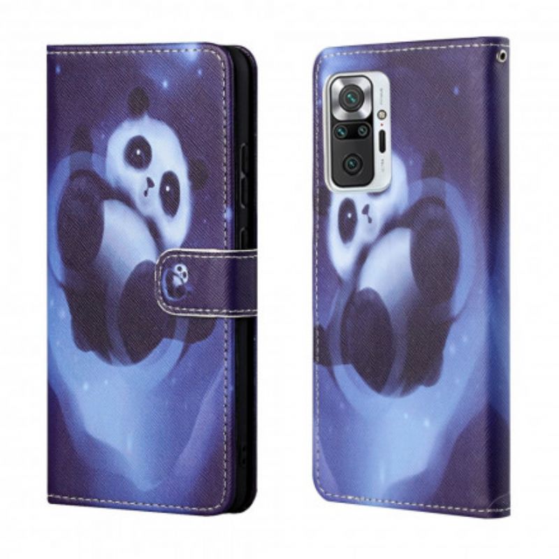 Læder Cover Xiaomi Redmi Note 10 Pro Med Snor Thong Space Panda