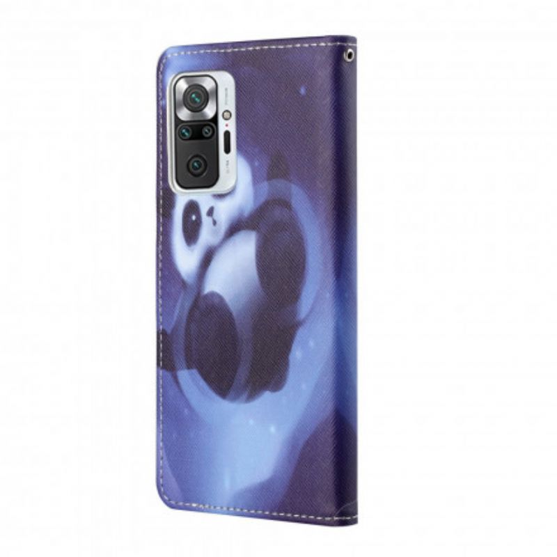 Læder Cover Xiaomi Redmi Note 10 Pro Med Snor Thong Space Panda