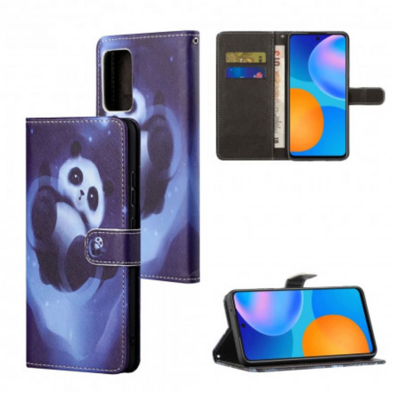 Læder Cover Xiaomi Redmi Note 10 Pro Med Snor Thong Space Panda