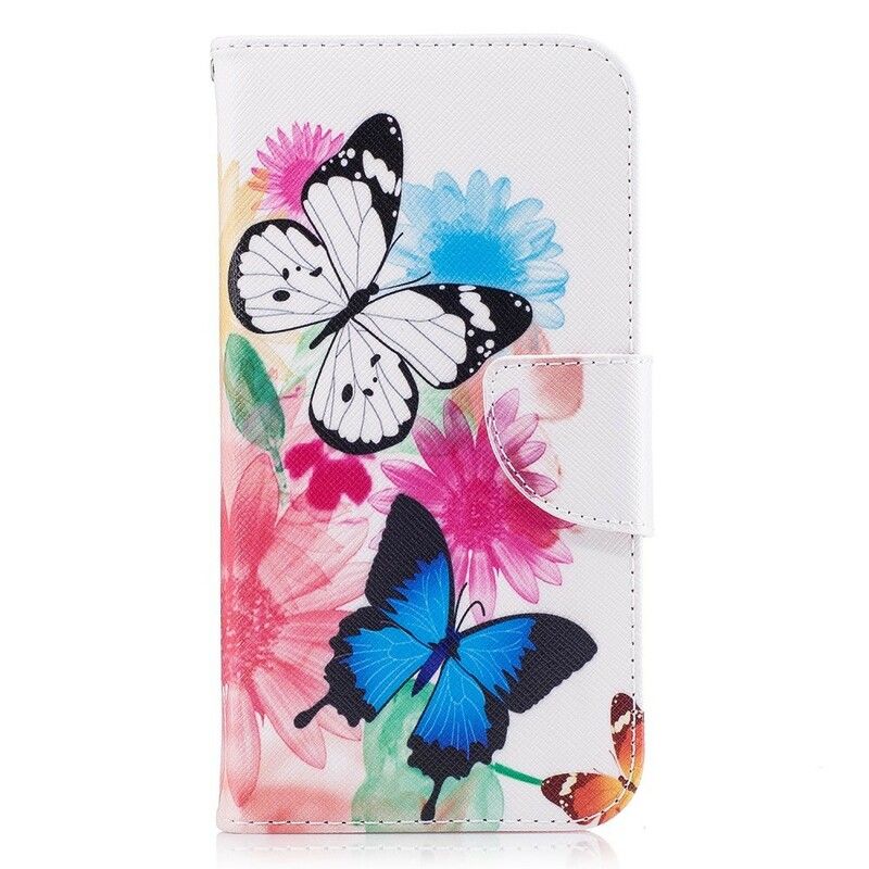 Læder Cover Samsung Galaxy J5 2017 Malede Sommerfugle Og Blomster