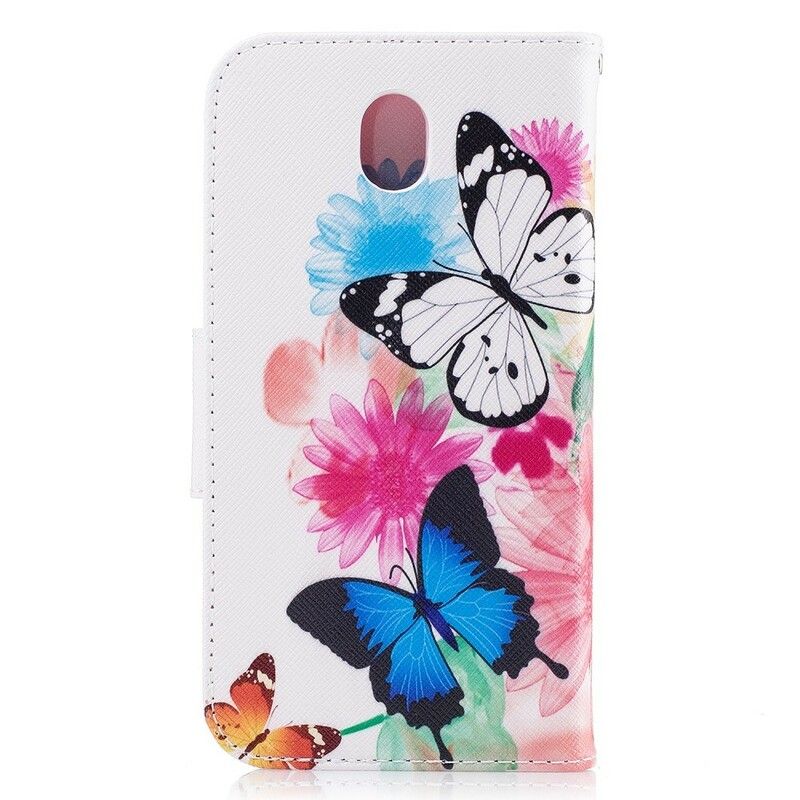 Læder Cover Samsung Galaxy J5 2017 Malede Sommerfugle Og Blomster