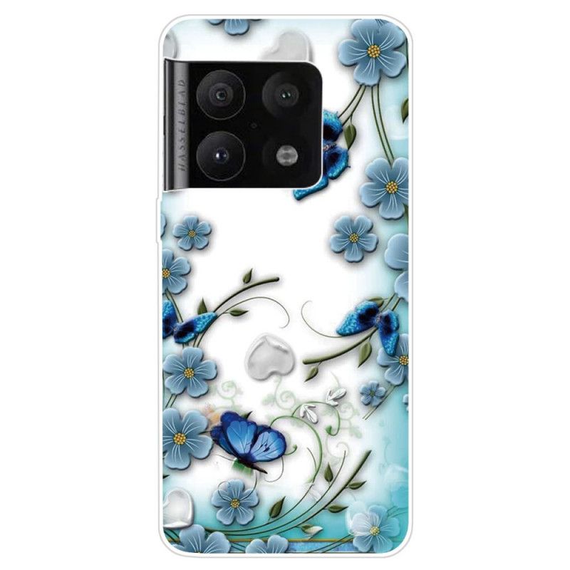 Mobilcover OnePlus 10 Pro 5G Retro Sommerfugle Og Blomster