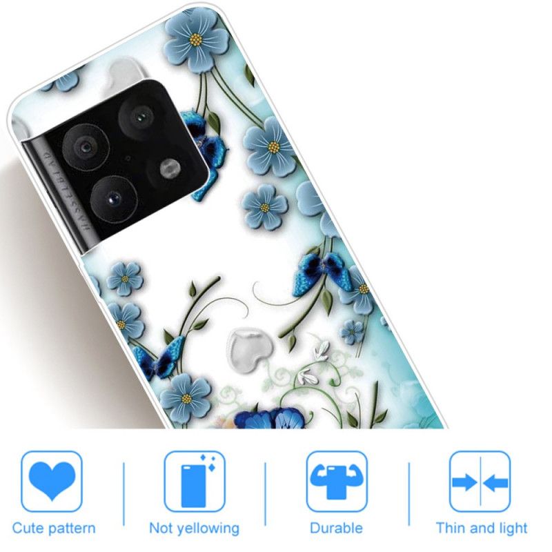 Mobilcover OnePlus 10 Pro 5G Retro Sommerfugle Og Blomster