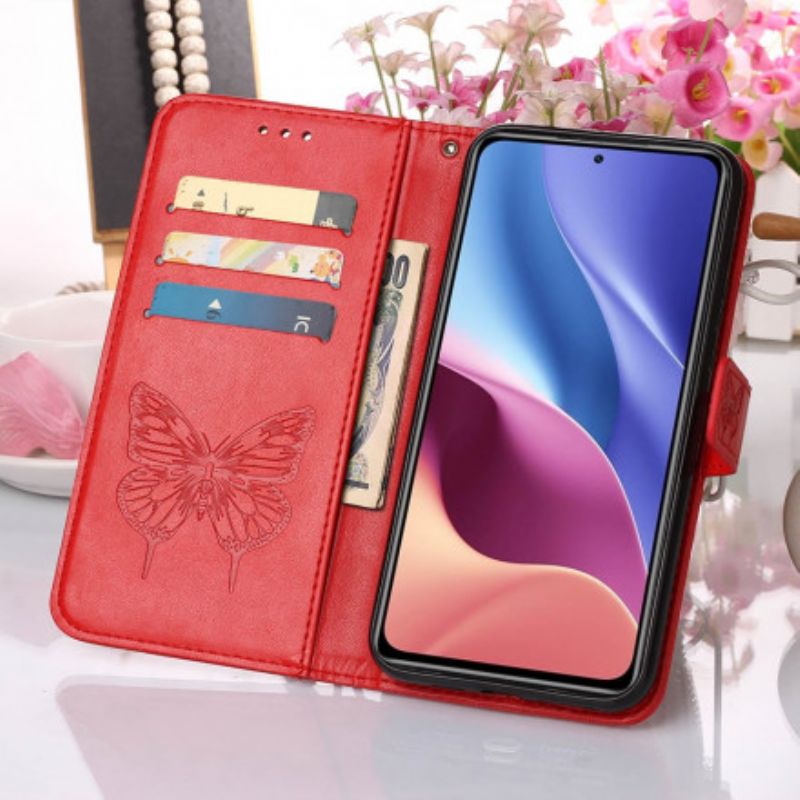 Flip Cover Xiaomi Mi 11i 5G / Poco F3 Sommerfugledesign Med Snor