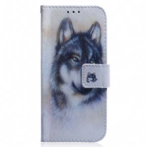 Flip Cover Poco X5 5G Med Snor Strappy Aquarel Wolf