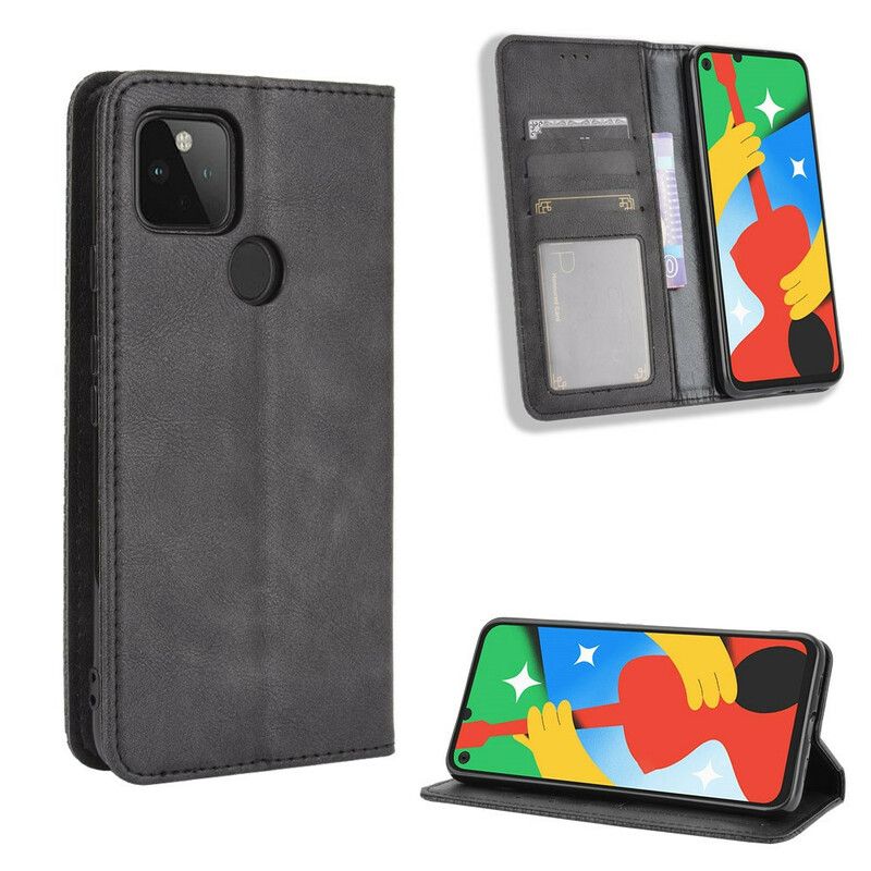 Cover Google Pixel 4A 5G Flip Cover Vintage Stiliseret Lædereffekt