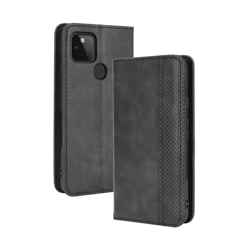 Cover Google Pixel 4A 5G Flip Cover Vintage Stiliseret Lædereffekt