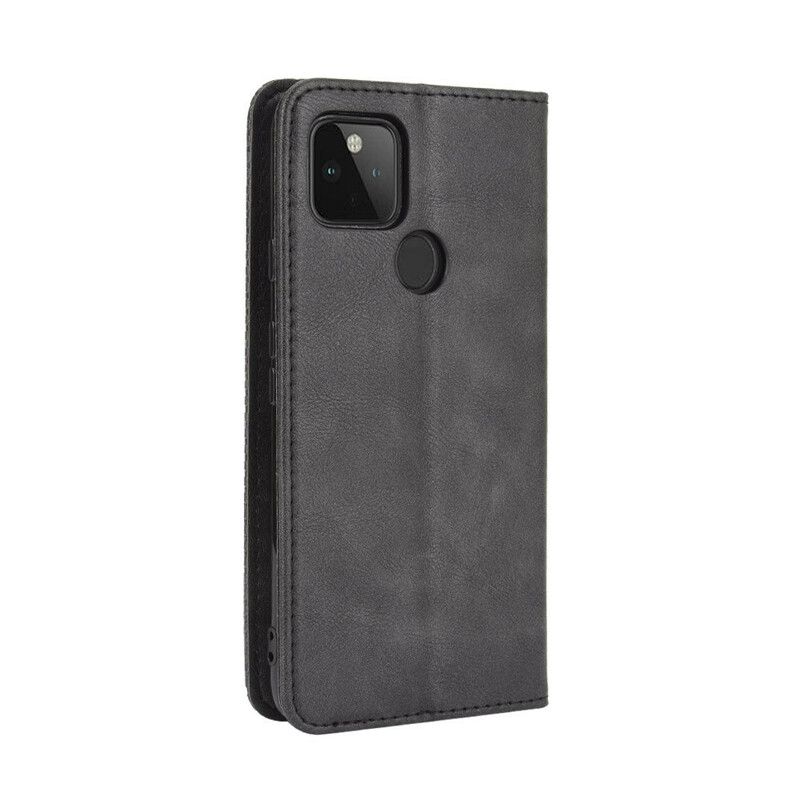 Cover Google Pixel 4A 5G Flip Cover Vintage Stiliseret Lædereffekt