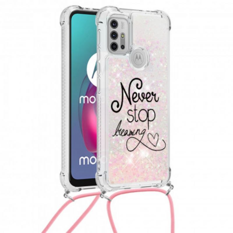 Cover Moto G10 / G30 Med Snor Stop Aldrig Glittersnor