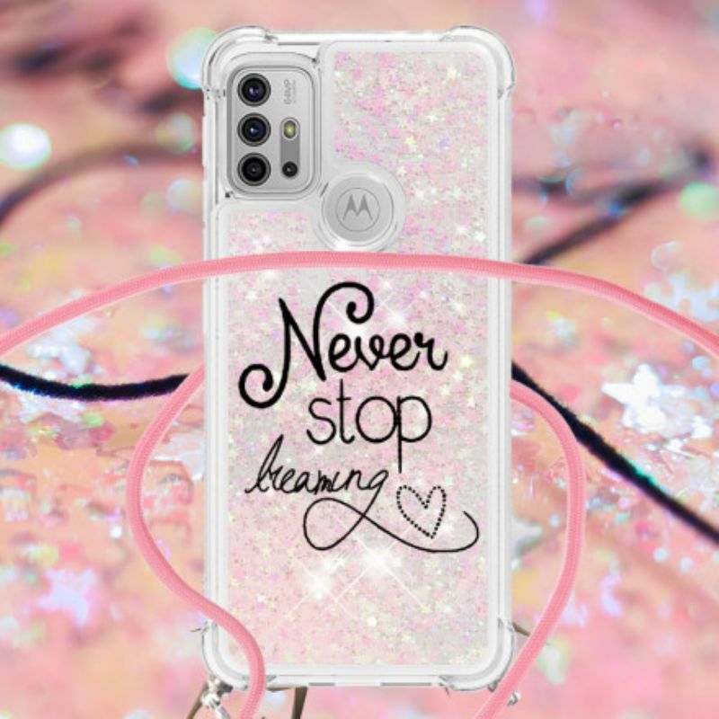 Cover Moto G10 / G30 Med Snor Stop Aldrig Glittersnor