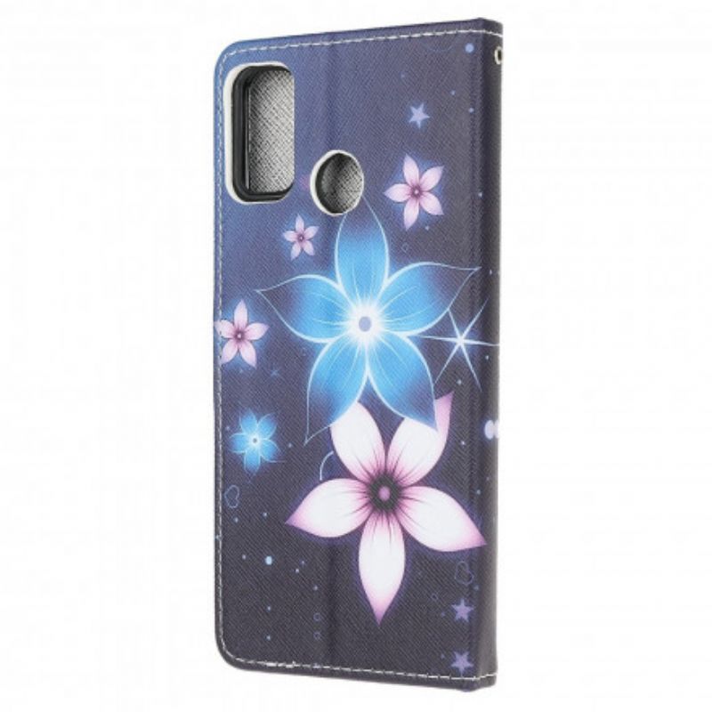 Flip Cover Moto G10 / G30 Med Snor Lunar Strap Blomster