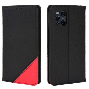 Cover Oppo Find X3 / X3 Pro Flip Cover Skrå Tofarvet Imiteret Læder