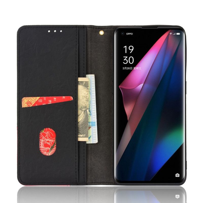 Cover Oppo Find X3 / X3 Pro Flip Cover Skrå Tofarvet Imiteret Læder