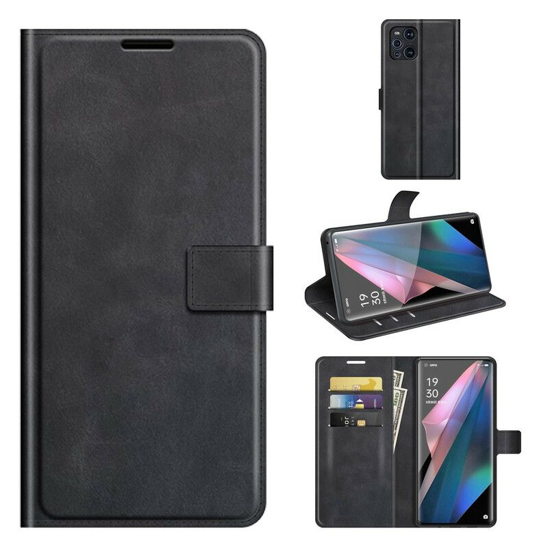 Flip Cover Oppo Find X3 / X3 Pro Ekstrem Slank Lædereffekt