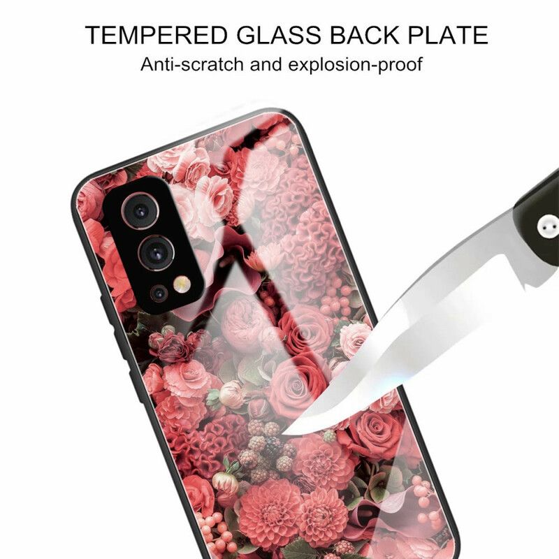 Cover OnePlus Nord 2 5G Hærdet Glas Lyserøde Blomster