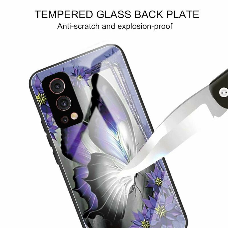 Cover OnePlus Nord 2 5G Lilla Sommerfugl Hærdet Glas