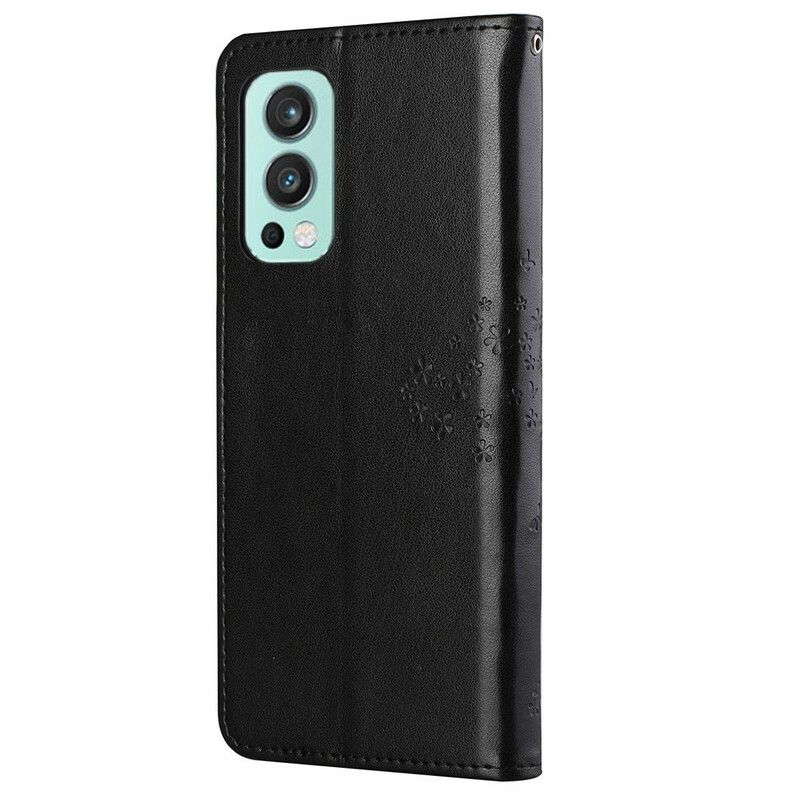 Flip Cover OnePlus Nord 2 5G Med Snor Træ Og Strappy Ugler