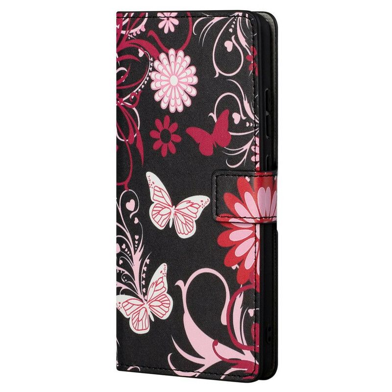 Flip Cover OnePlus Nord 2 5G Med Snor Variationer Af Sommerfuglestrop