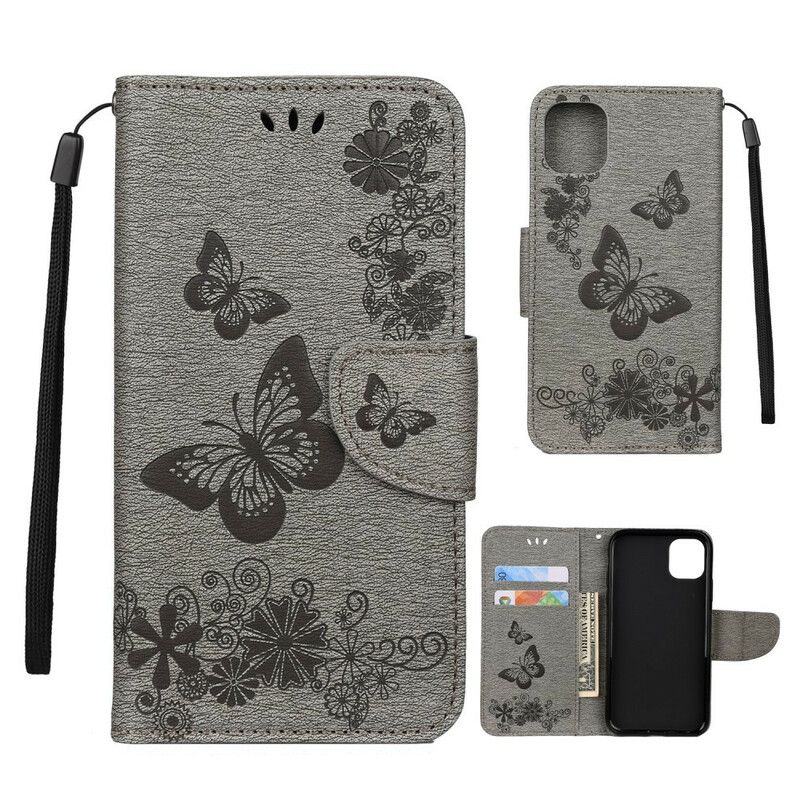 Flip Cover iPhone 11 Pro Med Snor Fantastiske Stropsommerfugle